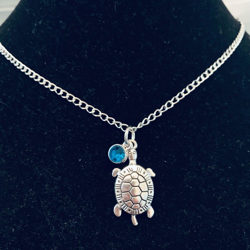 Turtle themed chain bracelet with birthstone charm